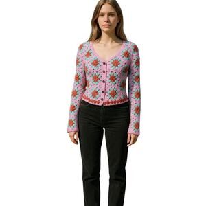 Wild Orange Tree Crochet Granny Square Cardigan Sweater Women’s Small